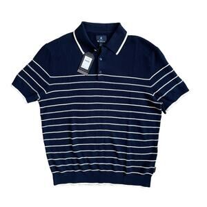 Ben Sherman Men's L Polo Shirt Navy & White Stripe Short Sleeve $99 NEW
